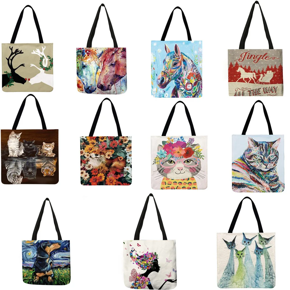 

Handbag Literary Fawn Printed Shoulder Shopping Bag Casual Large Tote Handbag Easy to carry wash durable handbag shoulder bag