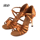 Высококачественные женские туфли для танцев, бальные туфли, импортные атласные удобные босоножки стелька под пятку 7,5 см TAN BD 2324, Бесплатная Сумка