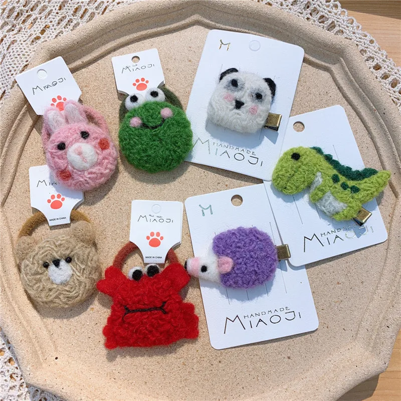 

2020 Korean Fashion Cute Plush Cartoon Small Animal Rubber Band Hairpins Sweet Girl Children Duckbill Clip Hair Accessories