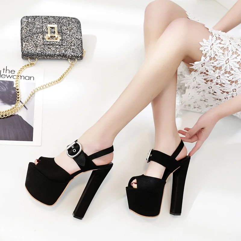 

17Cm Super High Heel Sandals Nightclub Waterproof Platform Fashion Thick with High Heels Sexy Model Catwalk Womens Sandals Pumps