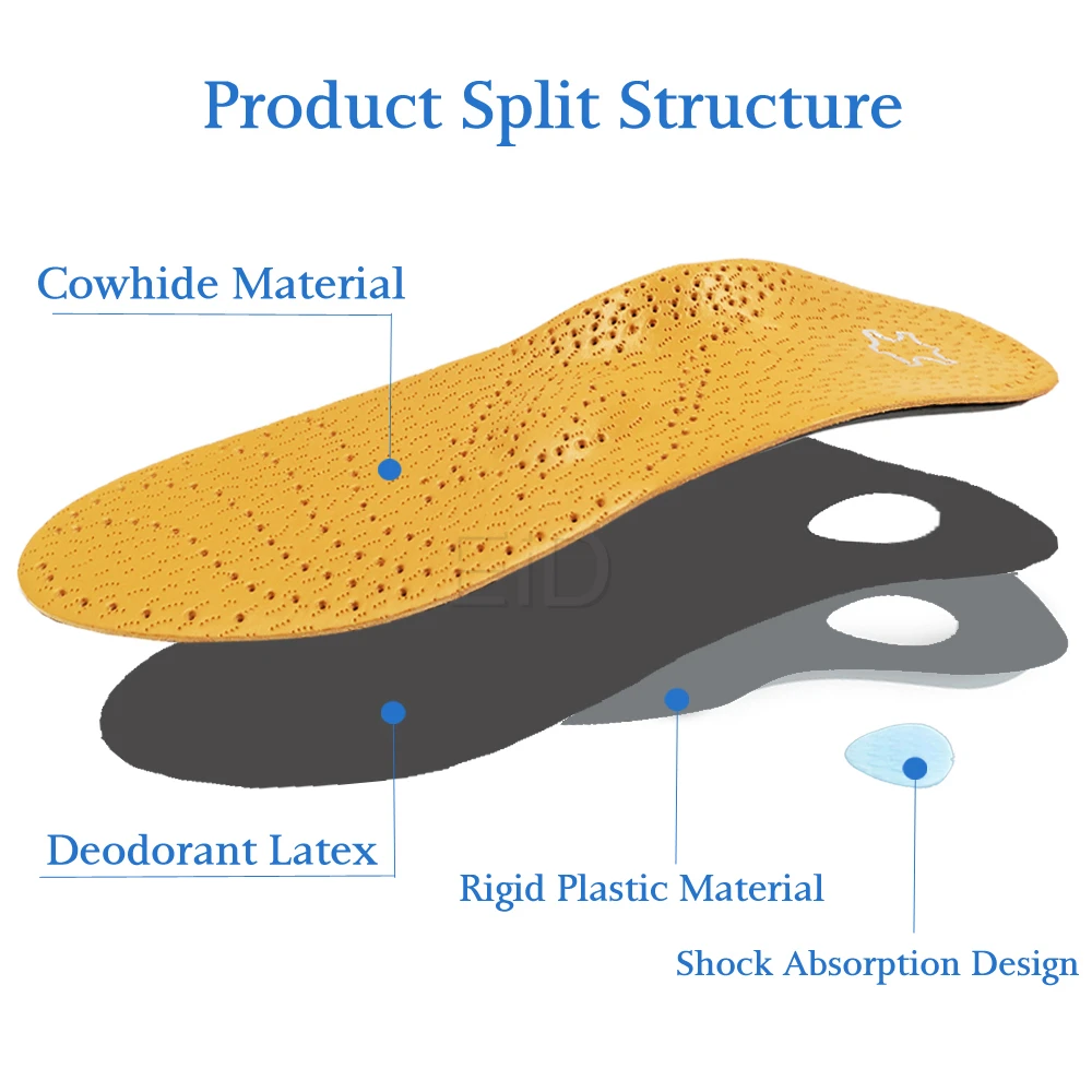 Unisex Premium Leather Orthotic insole for Flat foot Shoe Insoles High Arch Support orthopedic Pad for Correction OX Leg Health