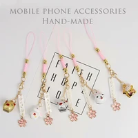 korean smart phone strap lanyards for iphone samsung cute luxury cherry animal bell decor mobile phone strap rope phone charm