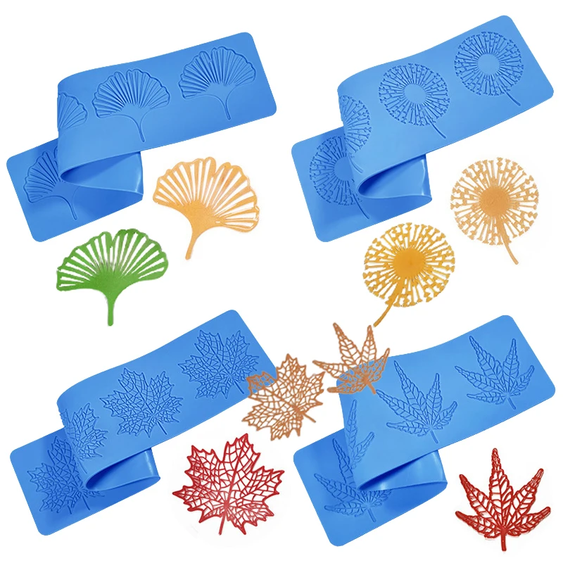 

4 Types Fondant Cake Mold Dandelion and Leaf Vein Lace Pad Sugarcraft Silicone Mat Chocolate Gumpaste Dessert Decorating Mould