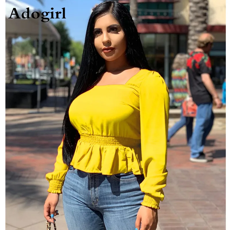 Женская Винтажная футболка с длинным рукавом Повседневная Однотонная