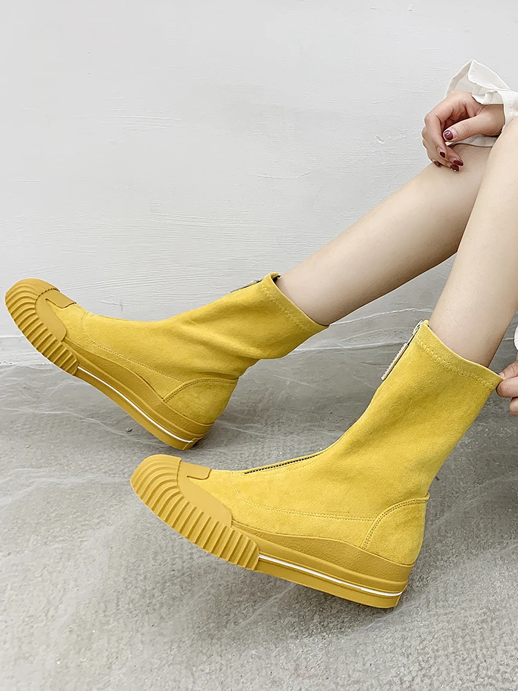 2019 Women Autumn Ankle Short Boots Cow Suede Motorcycle Female Rhinestone Zipper Fashion Martin Candy Colors Booties | Обувь