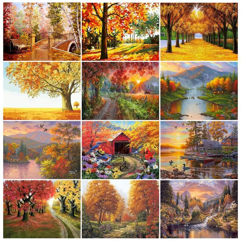 

PhotoCustom Paint By Numbers Kits Frameless DIY 60x75cm Oil Painting By Numbers On Canvas Autumn Scenery Handpaint Decor Paintin
