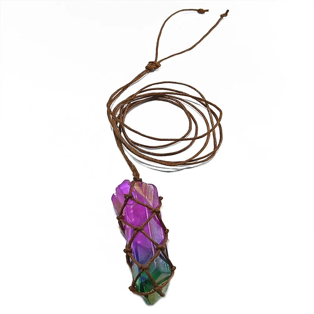 Unisex Natural Faux Crystal Column Pendant Handmade Weave Rope Necklace Jewelry Pen | Украшения и аксессуары