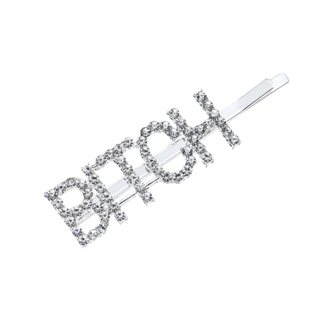 BITCH (Silver) 1 шт. Модный Блестящий кристалл шпильки со стразами GLAM/DRIPPIN буквы заколки для волос заколка аксессуары для укладки волос для женщин девочек - Цвет: BITCH (Silver)