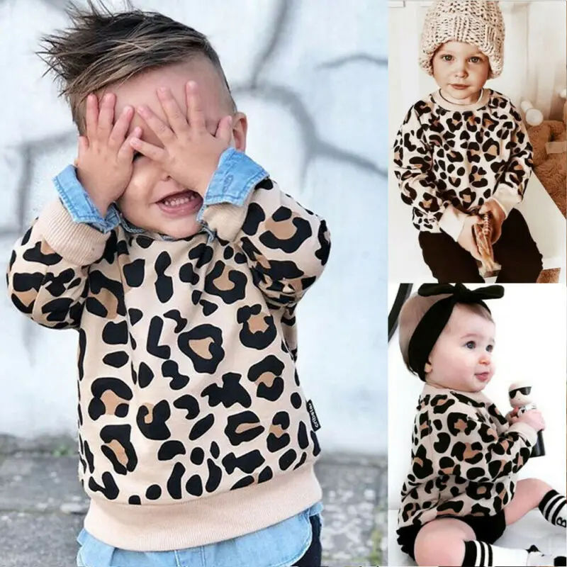 Kids Baby Girl Boy Leopard Print Long Sleeve Tops Coat Sweatshirts Clothes | Детская одежда и обувь