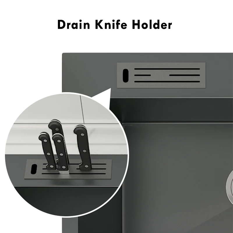 black gray stainless steel kitchen sink with knife holder topmount single bowl wash basin for home fixture drain accessories free global shipping