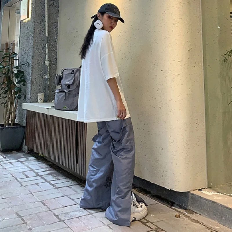 

QWEEK Y2K Wide Leg Pants Women Harajuku Cartoon Cargo Pants Japanese Streetwear Hippie High Waisted Loose Straight Pants Design