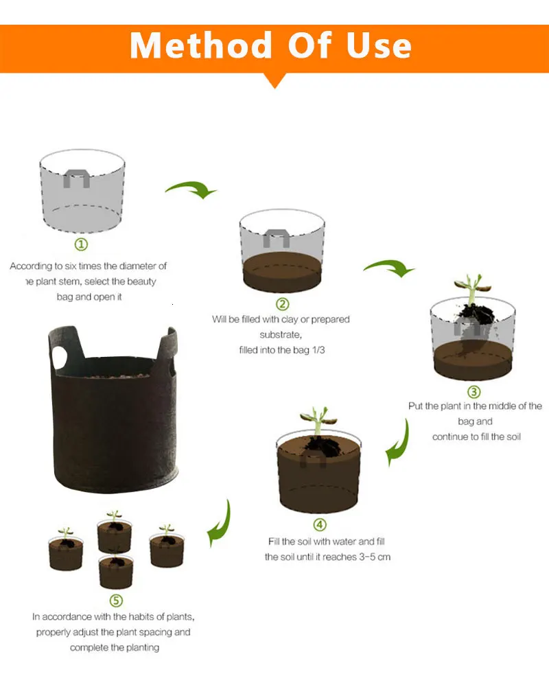 1/2/3 Gallon Garden Grow Bags 2 Handle Round Planting Bag Non-woven Fabric Flower Pots Grow Bag for Plants Vegetable Cultivation