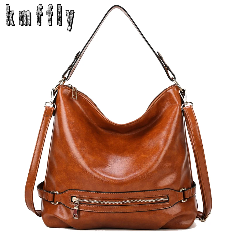 Женские кожаные сумки через плечо с масляным воском большие вместительные на