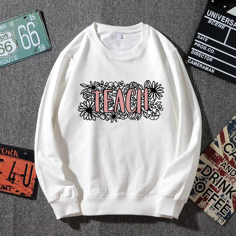

Teacher Pullover For Women Harajuku Love Teach Fashion Female Cotton Sweatshirt Teacher Squad Clothes Teacher Letter Print Tops