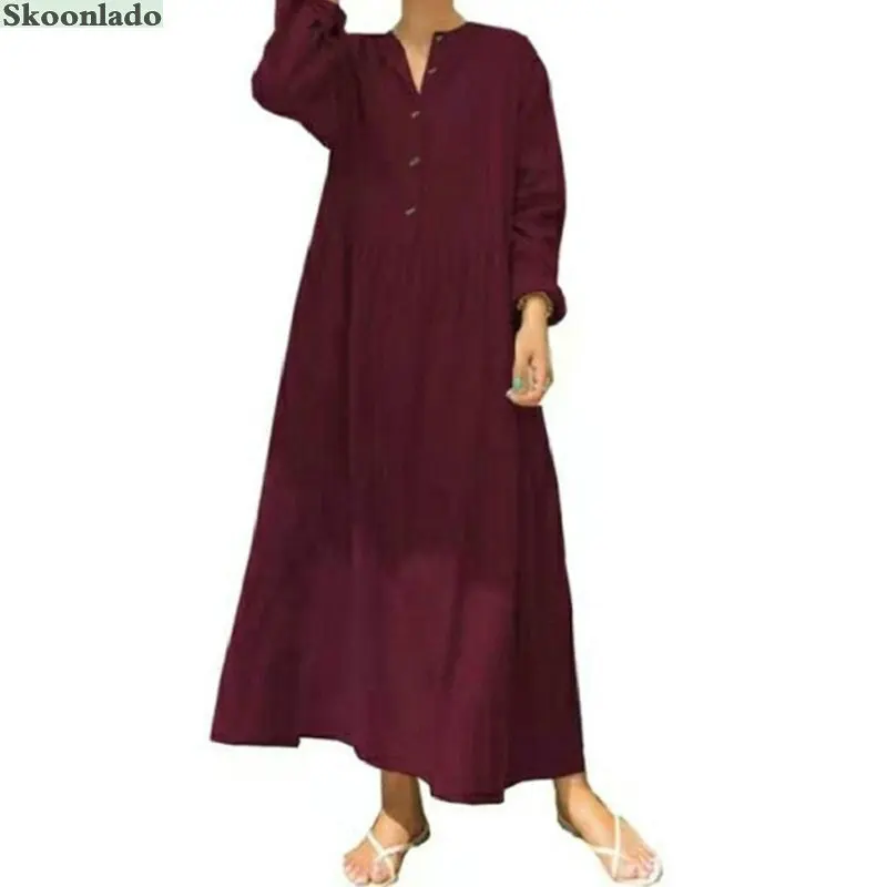 

Newest women long sleeve cotton linen dresses good quality elegant plus size oversize lady dress spring autumn clothes trundown