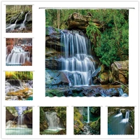 waterfall scenery shower curtains forest green plants nature landscape theme pattern bathroom decor polyester cloth curtain set