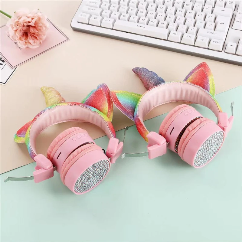 

Wireless Bluetooth 5.0 Headphone Cute Unicorns Girl Gaming Headset HiFi Stereo Bass Music Earphone With Mic Phone Earbuds Gift