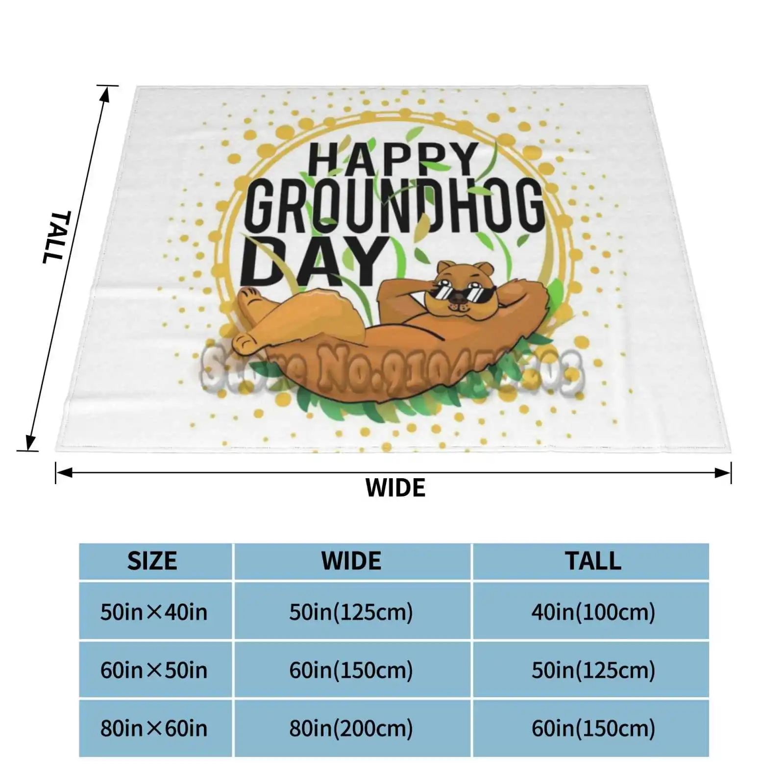 Happy Groundhog Day Design With Cute Lies On Leaves Hand Behind Head Other All Sizes Soft Cover Blanket Home | Дом и сад