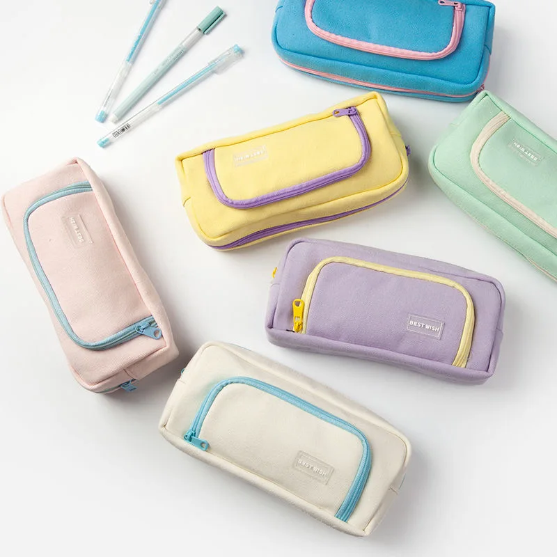 

Однотонный простой холщовый розовый чехол для карандашей Канцтовары для учащихся, Карандаш сумка милый большой емкости холст для хранения ...