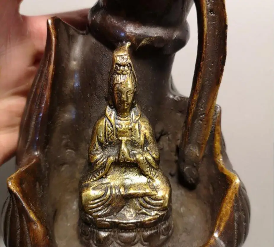 Медная статуя медная позолоченная Avalokitesvara ручной обратный поток курильница