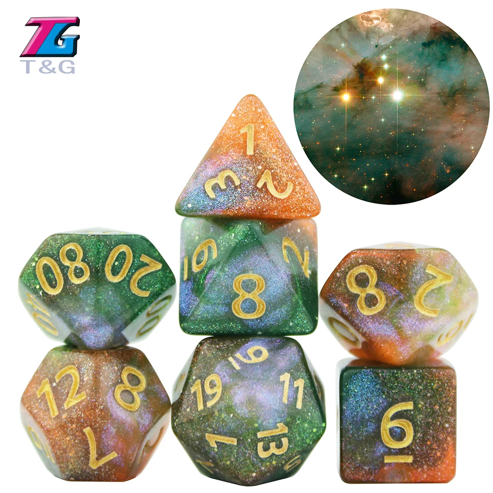 Glalaxy 7 Die космические смешанные многогранные игральные кости DND для настольных
