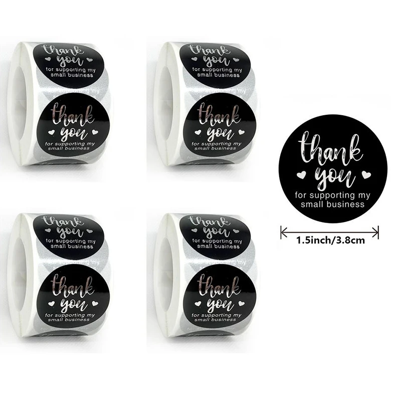 

4 Rolls Thank You for Supporting My Small Business Stickers, 1.5inch Font Thank You Stickers,500Pcs Each Roll
