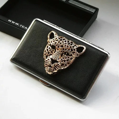 14-20 Cigarette Female Gold Diamond Leopard Head Case Box Slim Portable Storage Sealed High-Grade Gift | Дом и сад