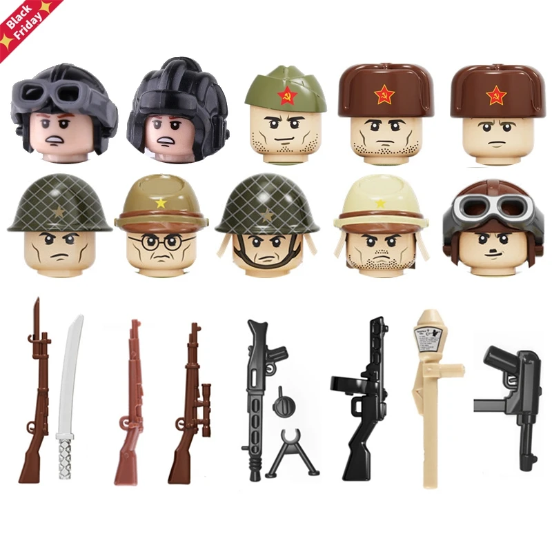 

WW2 Army Soldiers Figures Weapon Building Blocks Soviet Union Army Soldiers Figures Helmet Weapons Parts Accessories Bricks Toys