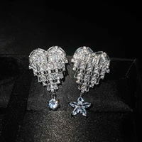 micro inlaid diamond heart shaped ear studs high carbon diamond peach heart asymmetric earrings jeweler gothic women earrings