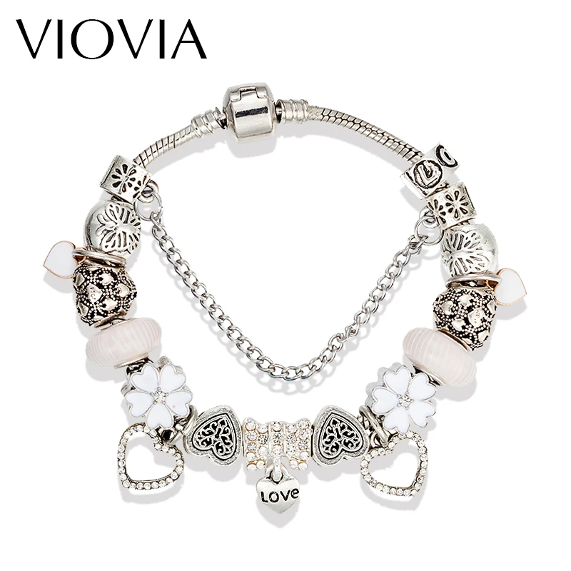 VIOVIA модные круглые шарики для украшений, браслет с сердечком, браслет на запястье, Золотая цепочка, сделай сам, подходят для поддонов, оригинальные бусины, браслеты для женщин, Pulsera