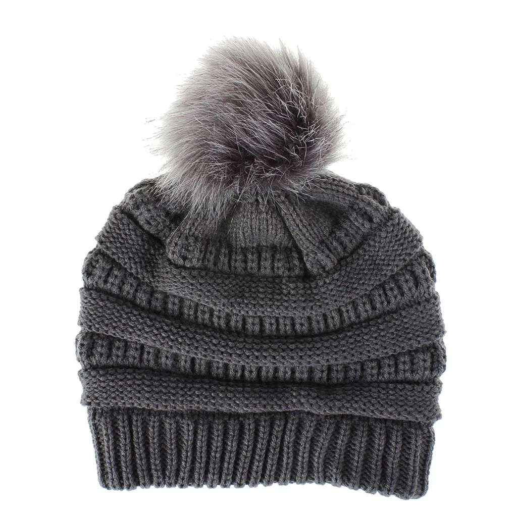 Women Girls Hat Keep Warm Winter Caps Foe Hairball Knitted Hats Wool Hemming Fur Ball 8 Colors Solid Ski | Аксессуары для одежды