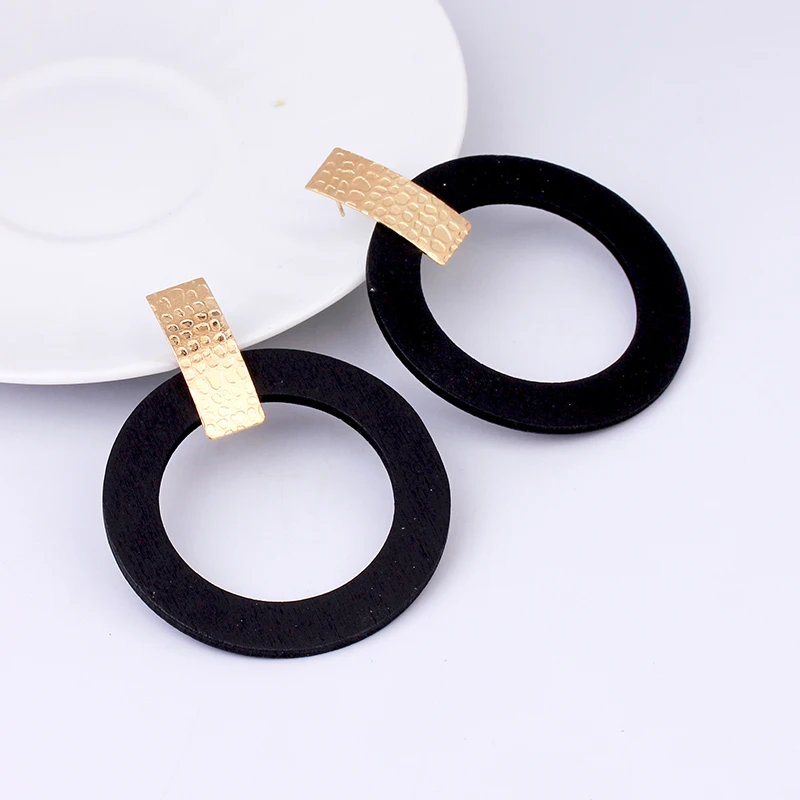 Винтажные черные и коричневые деревянные серьги модные ювелирные изделия