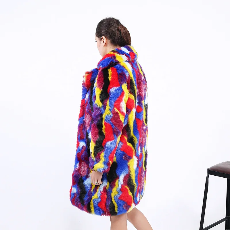 

Color Rabbit Faux Fur Jacket Winter Thick Warm Long Windbreaker Reversible Plush Fake Fur Coat Women Women's Clothing Plus Size