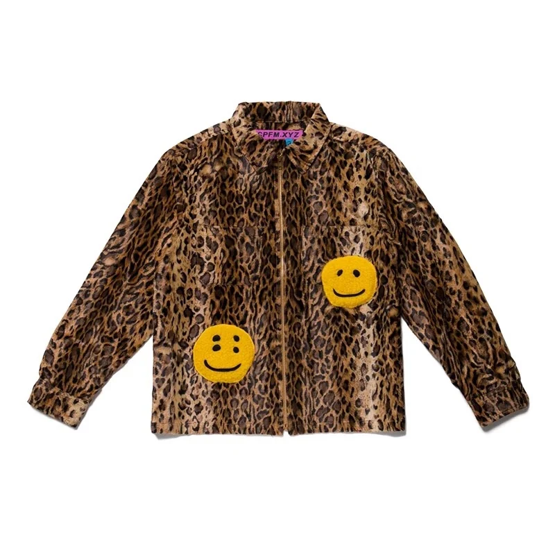 

Цпфм. Куртка на молнии XYZ с леопардовым принтом для мужчин и женщин, модная удобная уличная куртка на молнии с двойным смайликом и леопардовы...