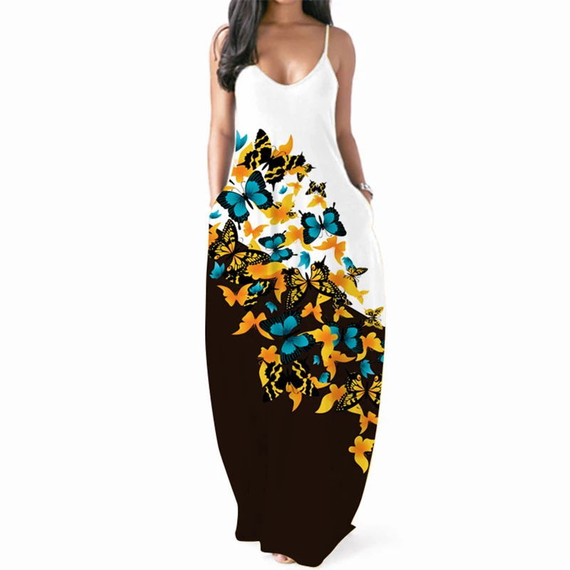 

WAYOFLOVE Sexy Strap Dress Women 2021 Summer Beach Sundresses Elasticity Vestidos Long Dresses Party 3D Flower Print Maxi Dress