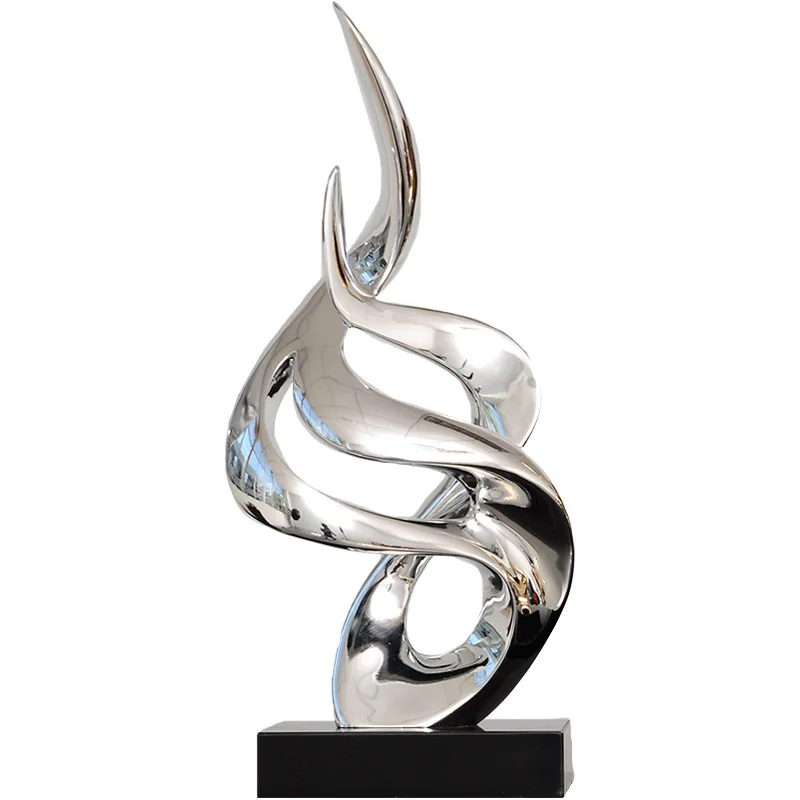 

Plating Resin Twisted Shape Sculpture With Black Marble Base Figurines Craft Abstract Ornament Hotel Home Decor X4113