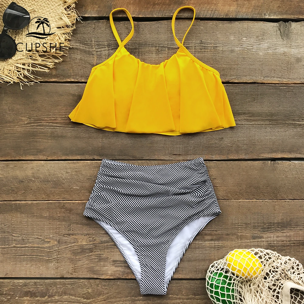 CUPSHE желтый Falbala Tank с высокой талией комплекты бикини сексуальный летний