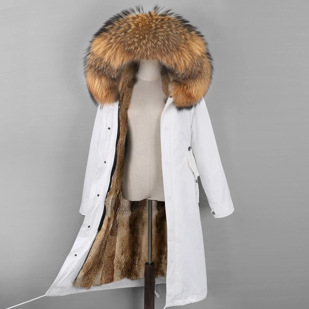 

2021 Winter Jacket Women 7XL Real Fur Coat X-Long Parka Big Fur Warm Natural Fox Fur Collar Hood Loose Outerwear Detachable