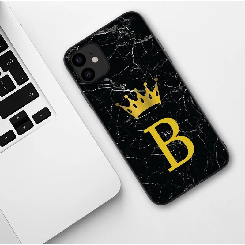 TPU Пользовательский именной чехол для телефона для iphone 11 Pro Max с надписью монограмма черный мрамор Золотая Корона чехол для iphone X XR XS MAX 6 7 8 Pus - Цвет: TPU