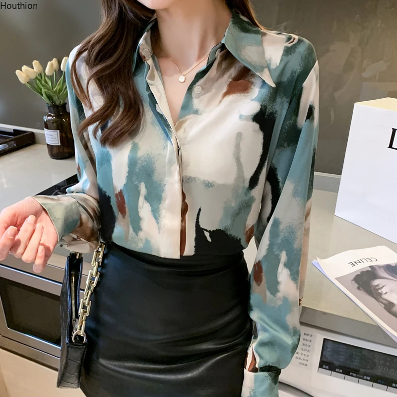 

Женская шифоновая блузка с длинным рукавом, свободного покроя