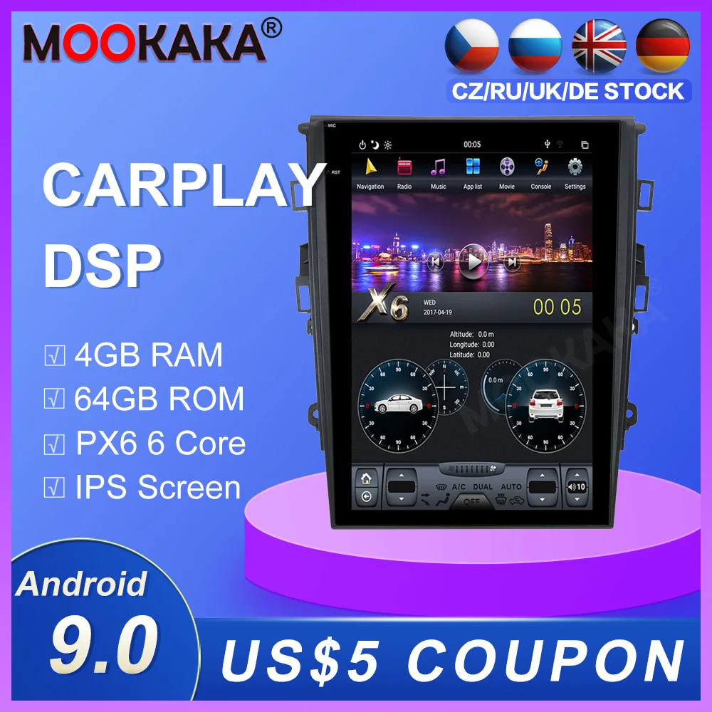 Carplay DSP Android 9 0 PX6 Вертикальная магнитола Tesla автомобильный мультимедийный плеер