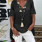 Блузка Женская однотонная с коротким рукавом, модная повседневная винтажная туника, Рубашка Женская с V-образным вырезом, 3xl, размера плюс, на лето