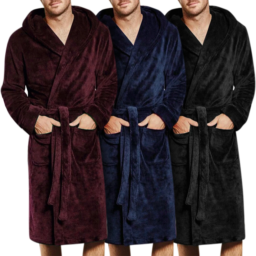 

Solid Loungewear Men's Bathrobe Sleepwear Plus SizeV Neck Belted Fleece Bathrobe Night Gown Casual Sleepwear Men's Clothes