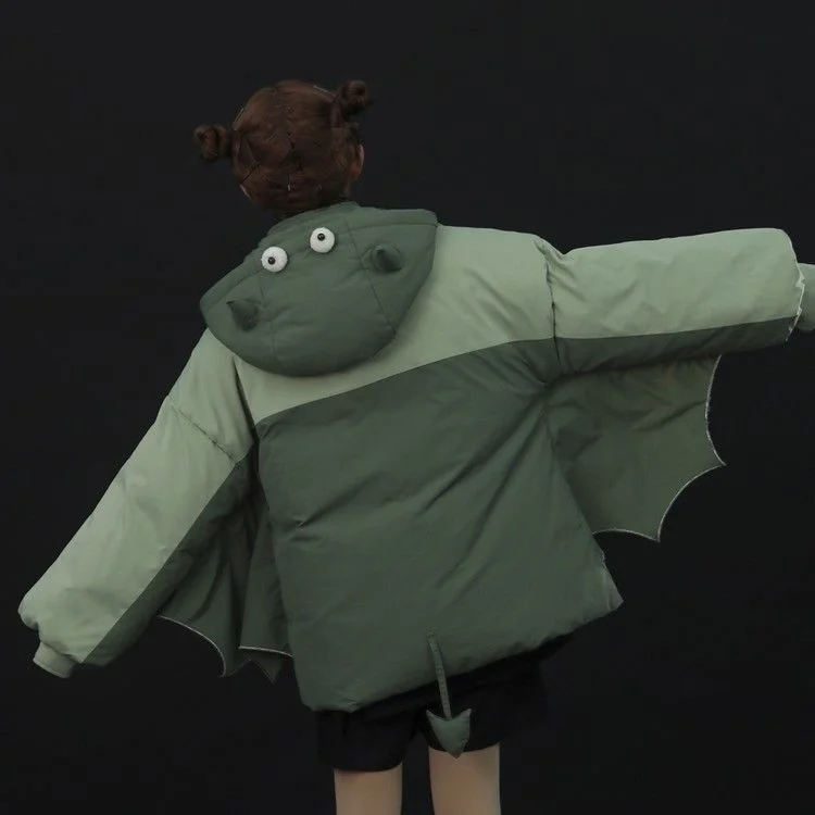 2021 New Bat Wing Jacket With Horn Padded Coat Green Helloween Female Student Special Design Down Hood With Eyes Jacket Lovely enlarge