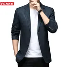 FGKKS мужской деловой Повседневный пиджак, новинка 2021, мужской высококачественный модный Блейзер, приталенный клетчатый пиджак, мужской пиджак