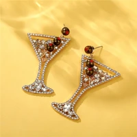creative cherry diamond personalized goblet high end red wine glass women pendant earrings fashion fine temperament female girl
