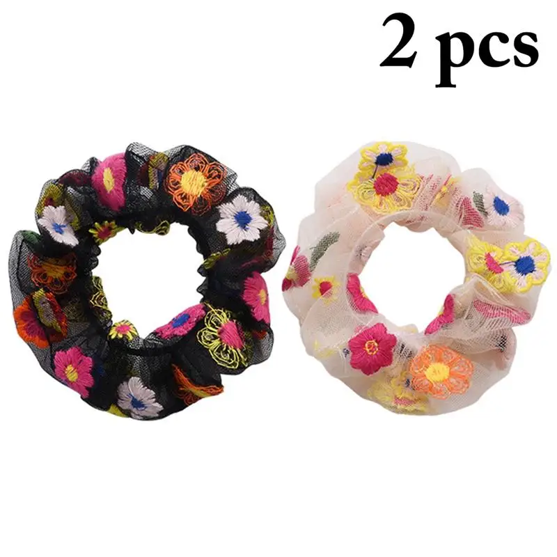 

2pcs Fashion Lace Flower Scrunchies Hair Tie Women Girls Printed Floral Elastic Hair bands Ponytail Hold Hair Accessories