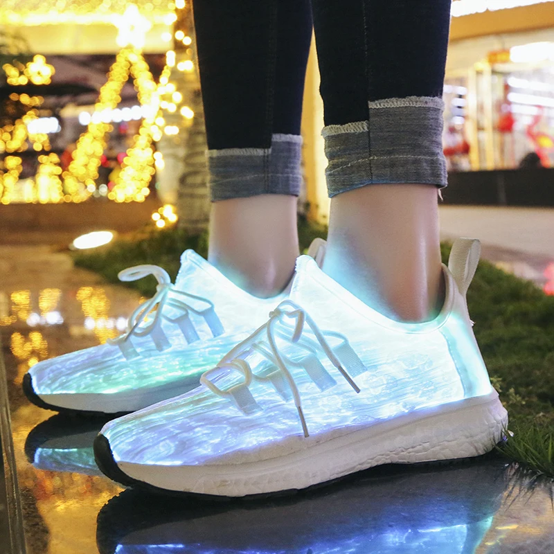 Большой Size25-46 Led волоконно-оптический обувь для девочек и мальчиков; размеры Для мужчин Для женщин USB зарядки светящиеся кроссовки, мужская легкая обувь на шнуровке Обувь для стрит-данса