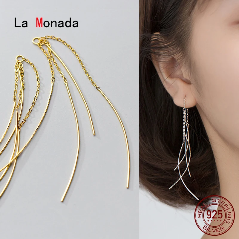 

La Monada Long Hanging Dangle Earrings For Women Silver 925 Tassel Woman Korean Drop Earrings Minimalist Female Jewelry Arc