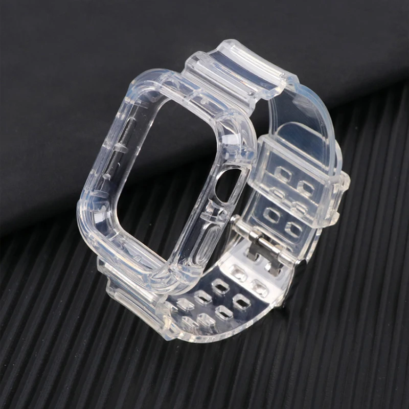 

Case+Strap For Apple Watch Band 40mm 44mm 42mm/38mm Accessories Soft Silicone Transparent Bracelet iWatch 5 4 3 SE 6 7 45mm 41mm